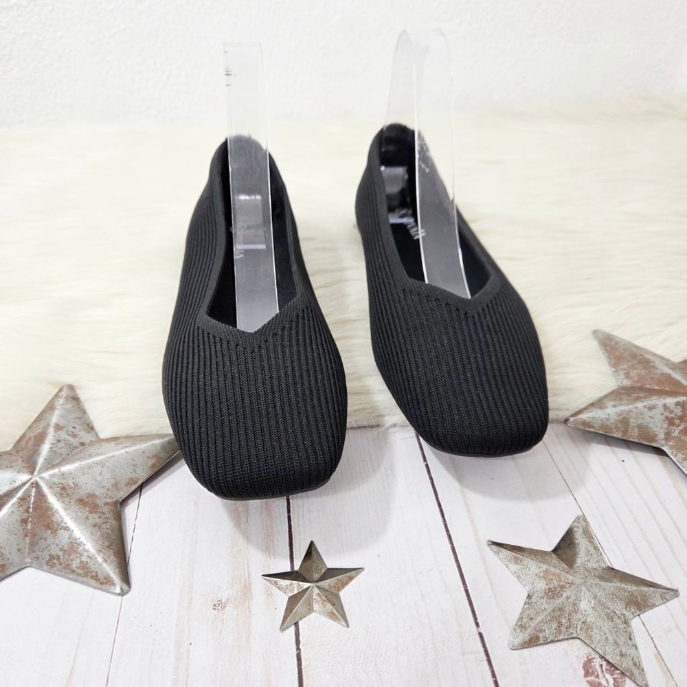 Vivaia Square-Toe V-Cut Ballet Flats Margot 2.0 black ribbed women's Size 40 EUC - Picture 2 of 5